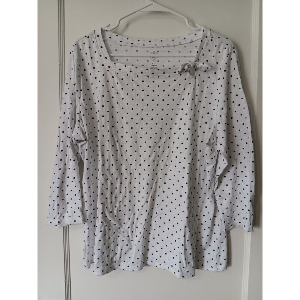 St. John's Bay French Girl Polka Dot Square Neck Top PXL Black White Coquette